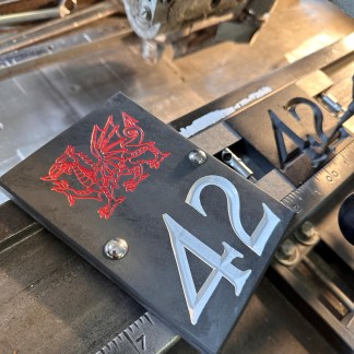 Engraved Slate House Number Sign with design